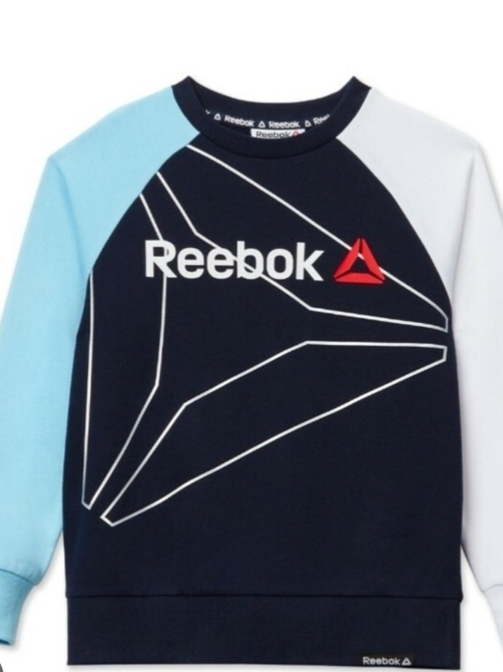 Reebok Kids Navy Sweatshirt with Light Blue & White Sleeves